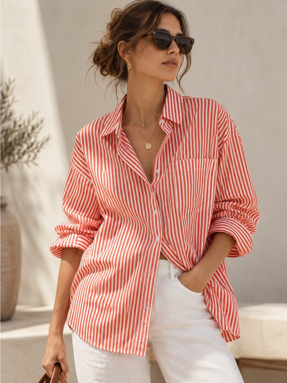 Joe’s Jeans The Boyfriend Orange White Stripe Cotton Button Down Shirt - Picture 10 of 10